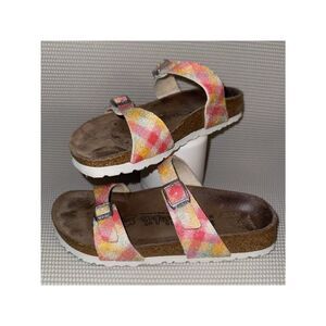 Birkies by Birkenstock Tahiti Plaid Sparkle Sandals Strap Leather Womens Size 6